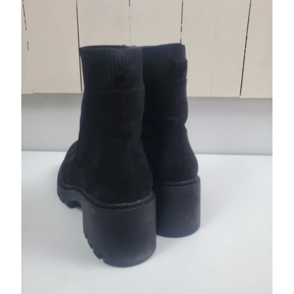 Chunky Lug Sole Ankle Boots Womens Size 9 Black Sock Boot Suede Feel Grunge - Picture 3 of 8